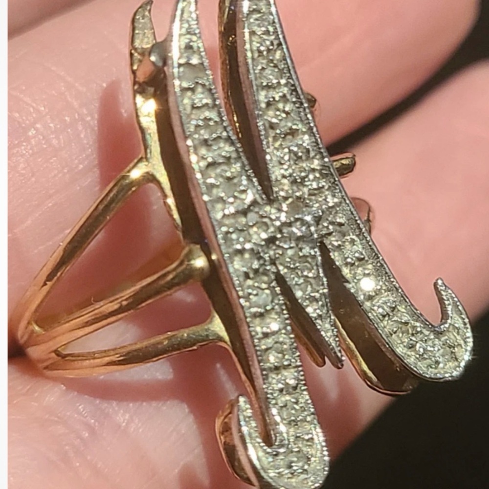 14K Gold and Diamond Initial M Ring